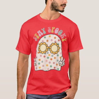 Blommigt Ghost Halloeen Retro Groovy Stanna Roligt T Shirt