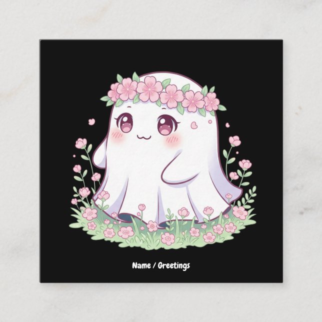 Blommigt Ghost Halloween Costume for Girls Women Fyrkantigt Visitkort (Framsida)