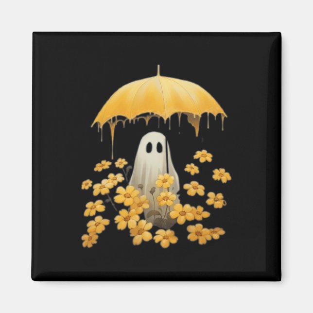 Blommigt Ghost Halloween Ghost i Forest Gothic Magnet (Framsidan)