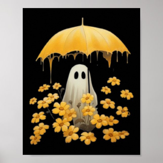 Blommigt Ghost Halloween Ghost i Forest Gothic Poster (Framsidan)