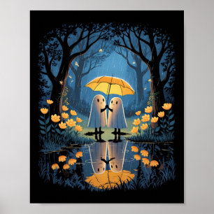 Blommigt Ghost Holds Parbrella par Spooky Season W Poster