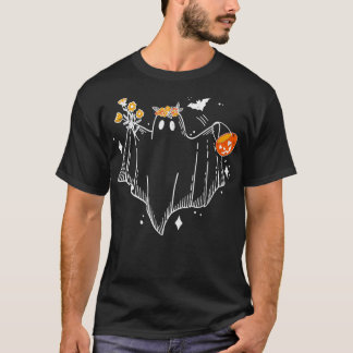 Blommigt Ghost med Pumpkin Cute AutumnHalloween Pa T Shirt