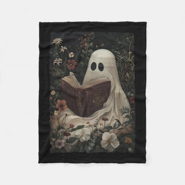 Blommigt Ghost Reading Bok Halloween Costume Gothi Fleecefilt (Framsidan)