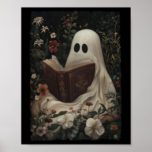 Blommigt Ghost Reading Bok Halloween Costume Gothi Poster
