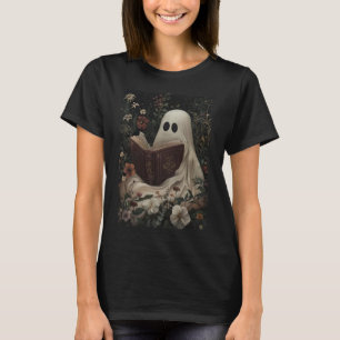 Blommigt Ghost Reading Bok Halloween Costume Gothi T Shirt