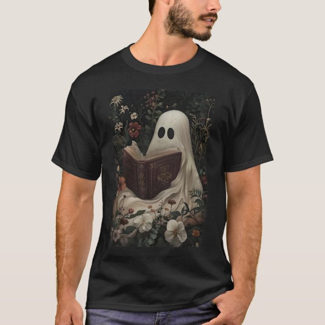 Blommigt Ghost Reading Bok Halloween Costume Gothi T Shirt (Framsida)