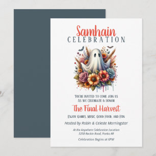 Blommigt Ghost Samhain Harvest Halloween fest Inbjudningar