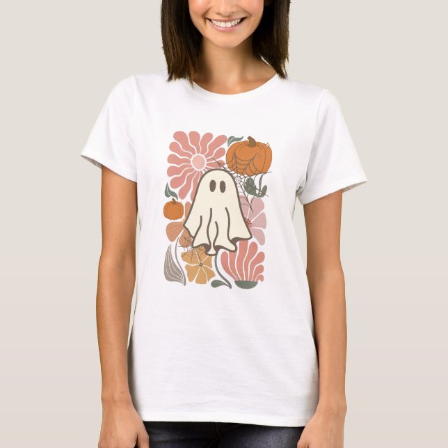 Blommigt Ghost Vibes T Shirt (Framsida)