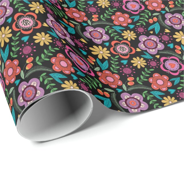Blommigt Gift Wrap Go Bold Bohemian Avant-Garde Presentpapper (Rullad Hörn)