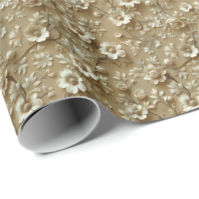 Blommigt Gift Wrapping  guld på födelsedagen Presentpapper (Rullad Hörn)
