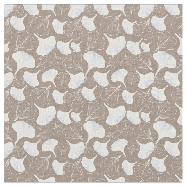 Blommigt Ginkgo Löv Taupe Patterned Tyg (Närbild)