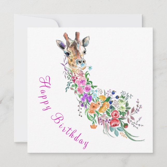 Blommigt Giraffe Birthday Card Kort (Framsida)