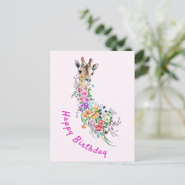 Blommigt Giraffe Birthday Card Vykort (Stående Fram)