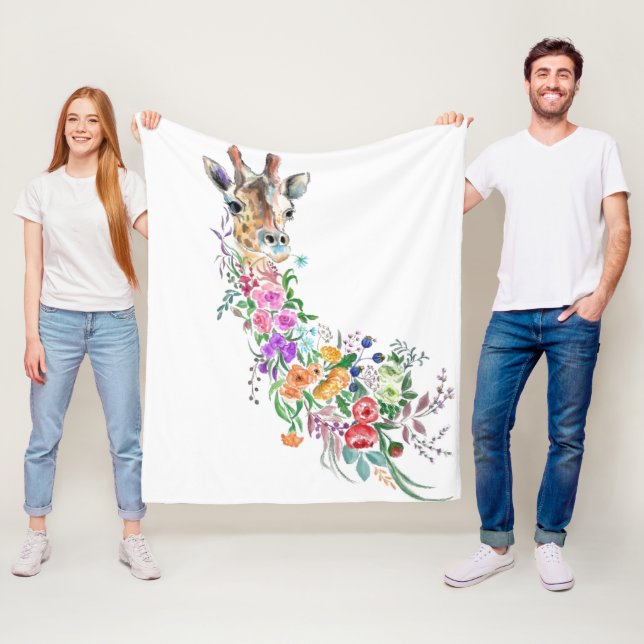 Blommigt Giraffe Fleece Blanket (På plats)