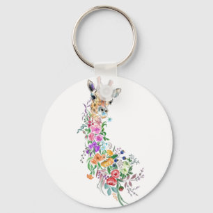 Blommigt Giraffe Keychain Nyckelring