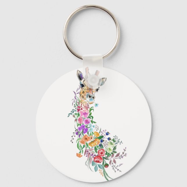Blommigt Giraffe Keychain Nyckelring (Framsida)