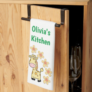 Blommigt Giraffe Kitchen Hand Towel Kökshandduk