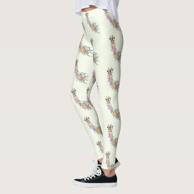 Blommigt Giraffe Leggings Vår - Anpassningsbar Fär (Vänster)