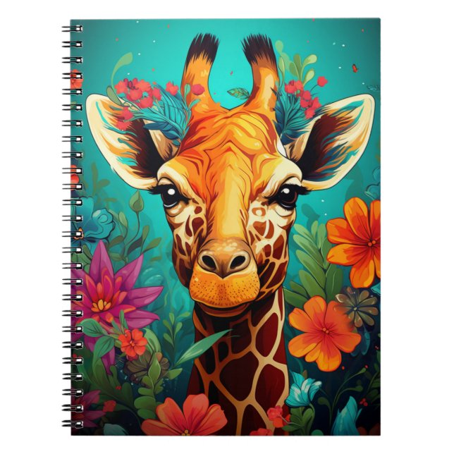Blommigt Giraffe Porträtt-9319 Anteckningsbok (Framsidan)