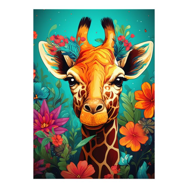 Blommigt Giraffe Porträtt-9319 Fototryck (Framsidan)