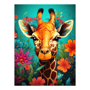 Blommigt Giraffe Porträtt-9319 Fototryck