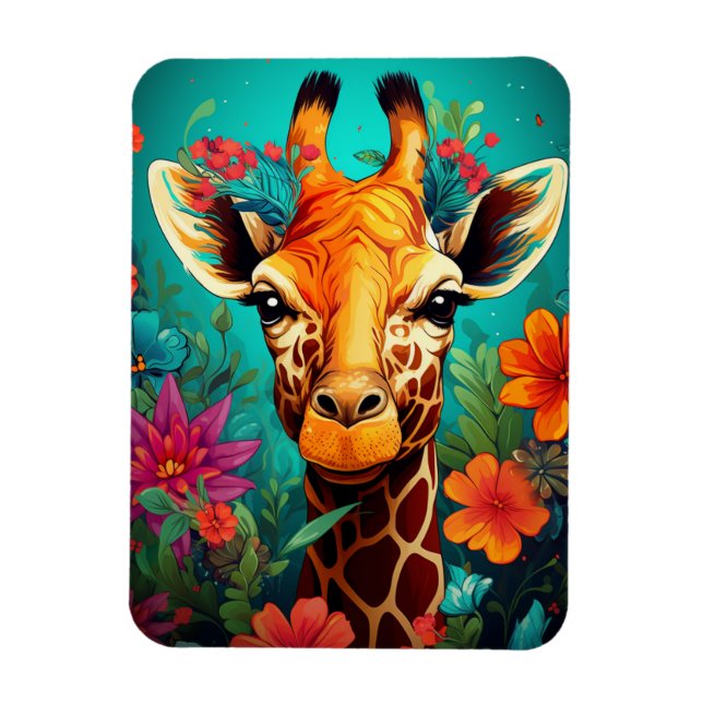 Blommigt Giraffe Porträtt-9319 Magnet (Vertikal)