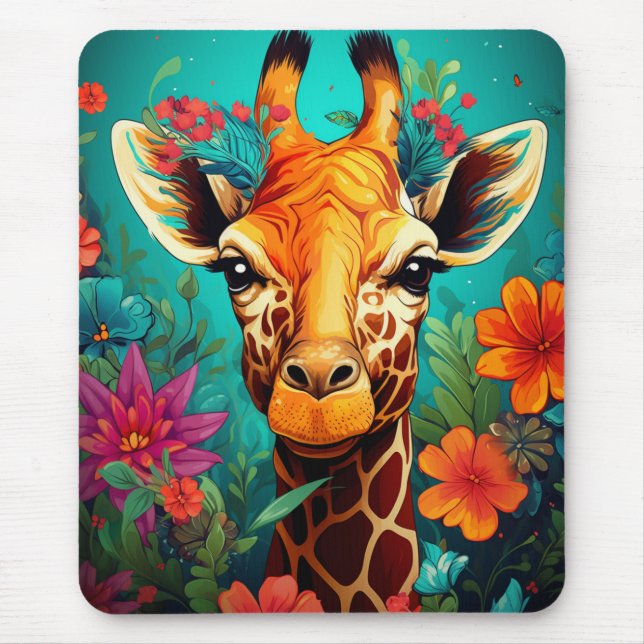 Blommigt Giraffe Porträtt-9319 Musmatta (Framsidan)