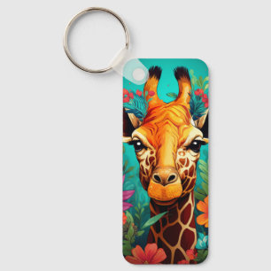Blommigt Giraffe Porträtt-9319 Nyckelring