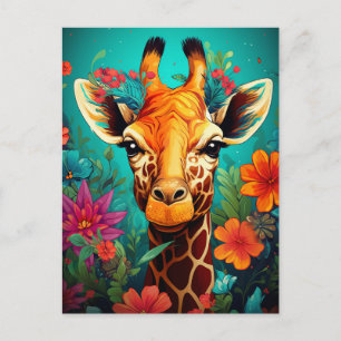 Blommigt Giraffe Porträtt-9319 Vykort