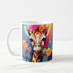 Blommigt Giraffe Porträtt-9320 Kaffemugg