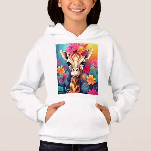 Blommigt Giraffe Porträtt-9320 T Shirt (Framsida)