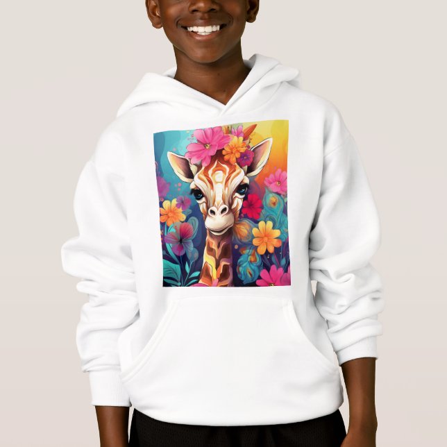 Blommigt Giraffe Porträtt-9320 T Shirt (Framsida)