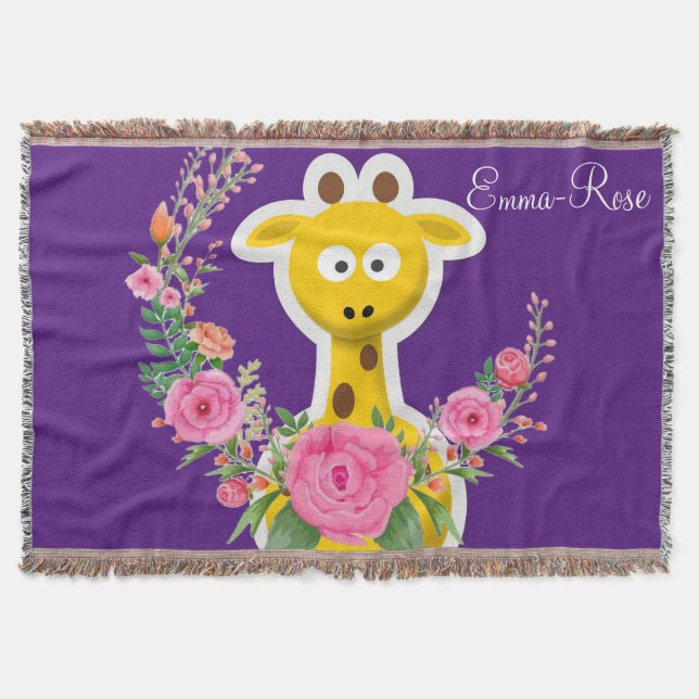 Blommigt Giraffe Rosa ros Lila Throw Blanket Filt (Framsidan)