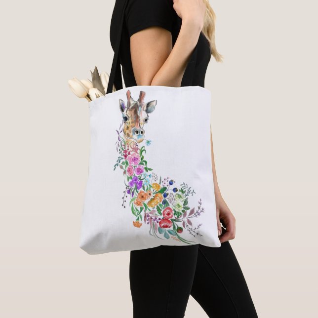 Blommigt Giraffe Tote Bag Tygkasse (Närbild)