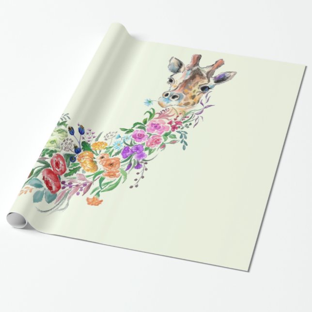 Blommigt Giraffe Wrapping Papper Presentpapper (Utrullad)