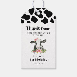 Blommigt Girl Cow Birthday Tack Moo Gift-Märkre Presentetikett