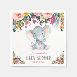 Blommigt Girl Elephant Baby Shower Rosa Napkins Pappersservett