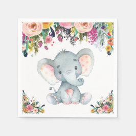 Blommigt Girl Elephant Baby Shower Rosa Napkins Pappersservett