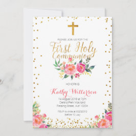 Blommigt Girl First Heliga Communion Call Inbjudningar