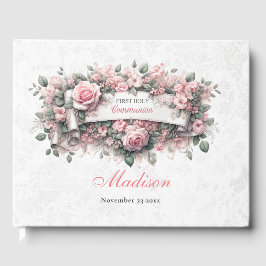 Blommigt Girl First Holly Communion Guest Bok