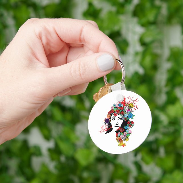 Blommigt Girl Flower Hair Keychain Nyckelring (Skapare uppladdad)