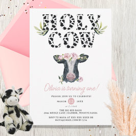 Blommigt Girl Heliga Cow First Birthday Inbjudningar
