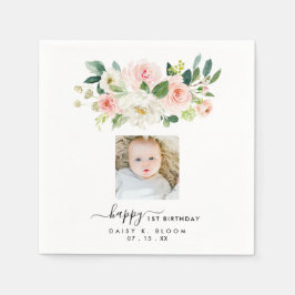 Blommigt Girl Photo First Birthday Pappersservett