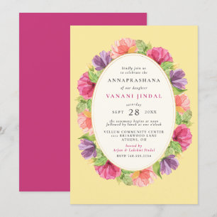 Blommigt Girls Annaprashana First Ris Ceremony Inbjudningar
