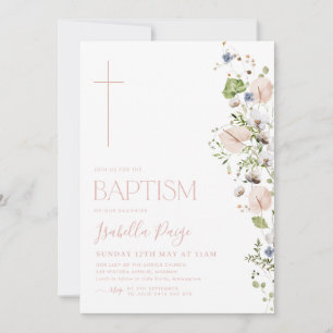 Blommigt Girls Baptism Christening Inbjudningar