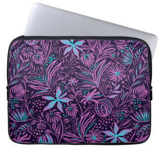 Blommigt Girly Rosa Lila Teal Black Mönster Laptop Fodral
