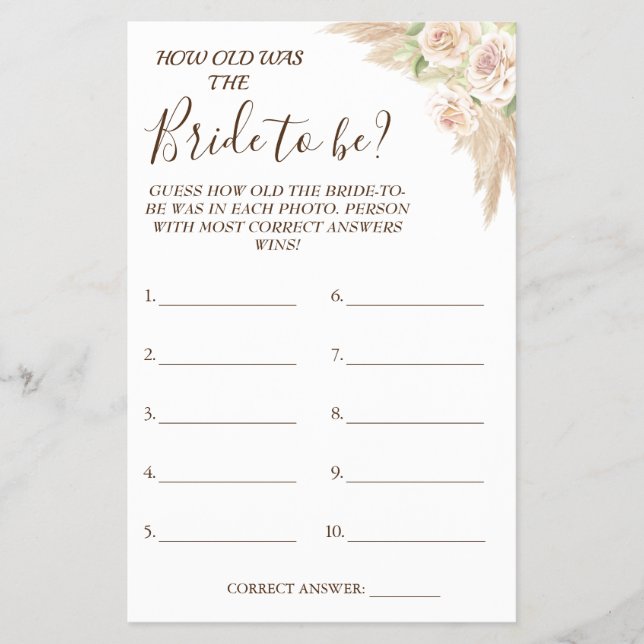 Blommigt Gissa hur gammal hon var i sitt duschkort Flygblad (Framsidan)