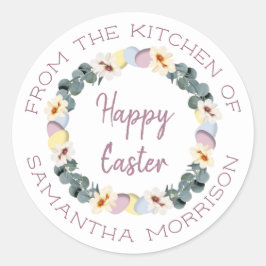 Blommigt Glad påsk äggutandning från köket Runt Klistermärke