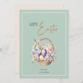 Blommigt Glad påsk Basket Hälsning Julkort