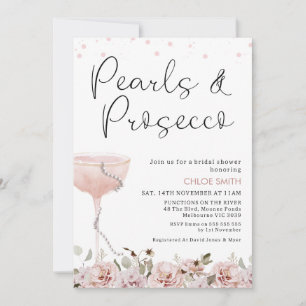 Blommigt Glass Pearls Prosecco Möhippa Inbjudningar